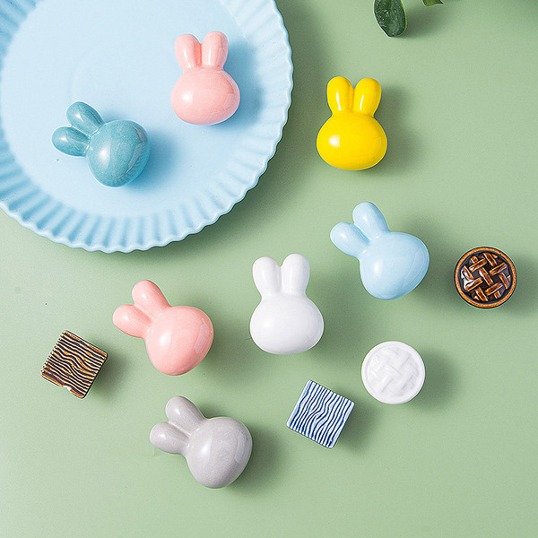Cute color rabbit children's room drawer single -hole pull handwater…