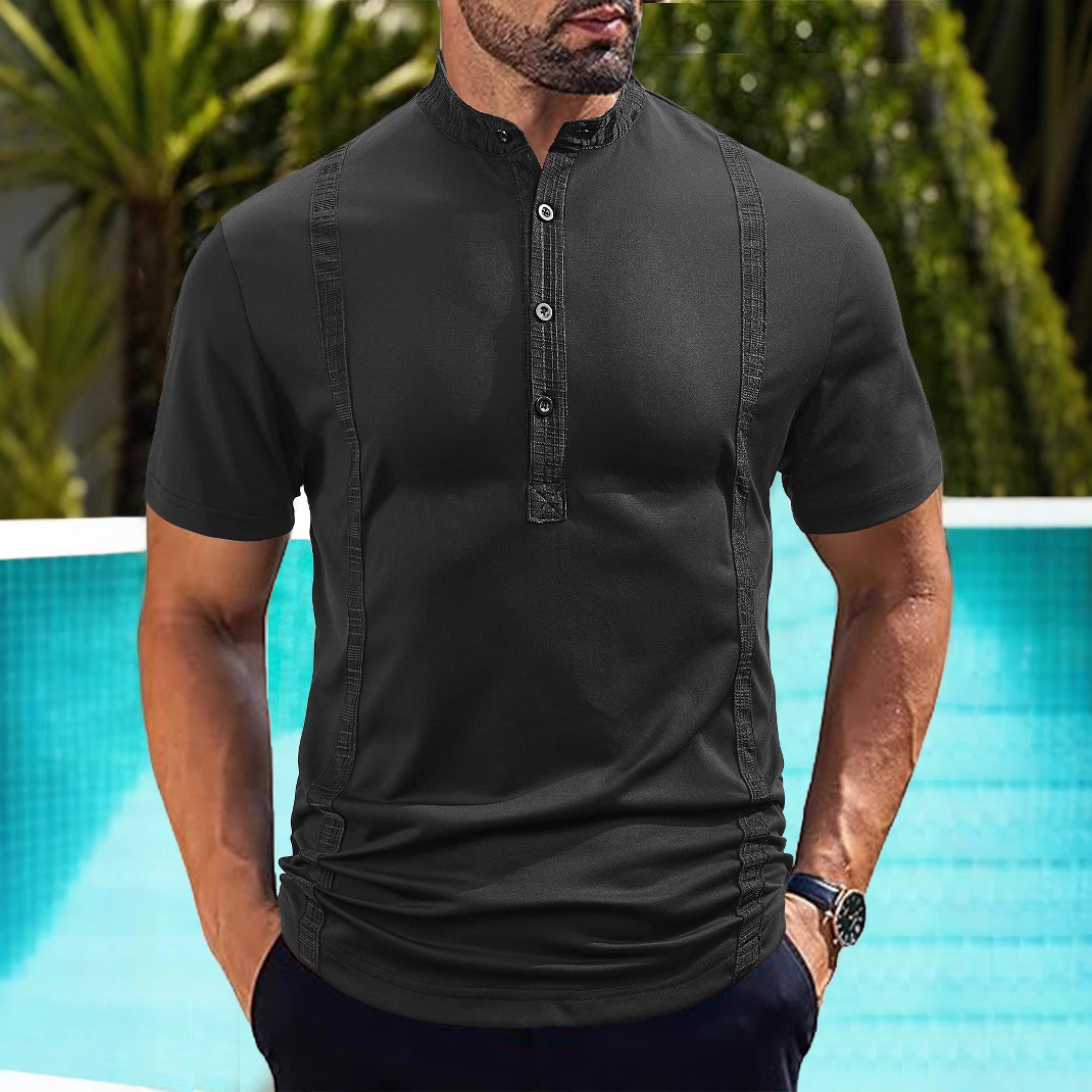 Camisas de hombre de verano transfronterizas europeas y americanas Amazon TEMU nuevos productos casuales de algodón perla de tela pequeña polo de manga corta