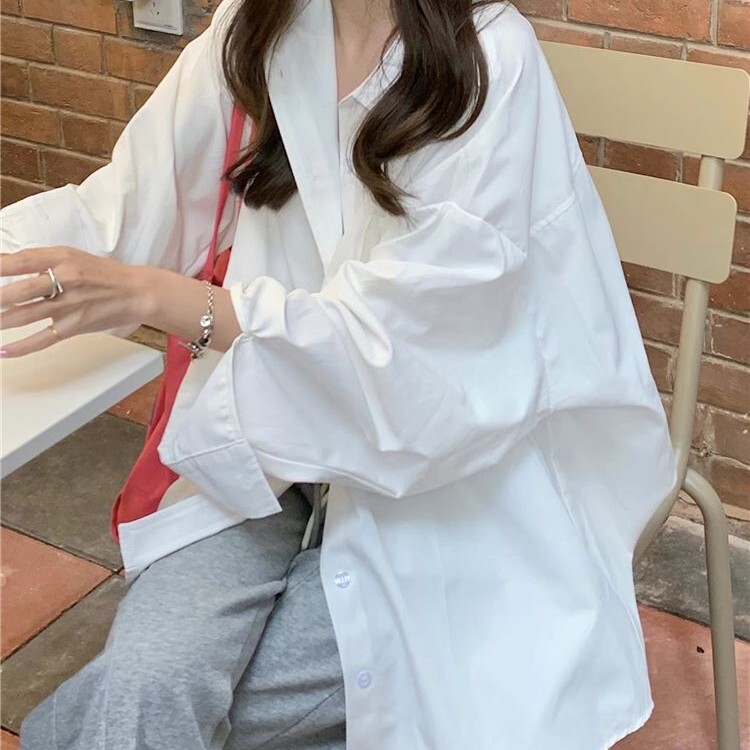 Long-Sleeved White Shirt for Women, Loose Fit, Vintage Style, Autumn New Fashion Top, Trendy 2026 Spring Long-Sleeved White Shirt for Women, Loose Fit, Vintage Style, Autumn New Fashion Top, Trendy 2026 Spring