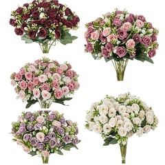仿真花束15头北欧路边玫材料绢花小茶苞假花仿真花摆设桌面装饰花