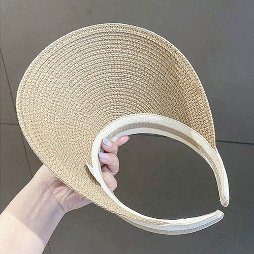 Lafayette grass woven empty top hat for women, summer face-shaping sun hat, hair tie sunshade, UV protection sun hat