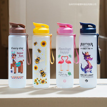 跨境1L男女学生水杯卡通热转印直饮水杯户外便携运动提手塑料杯子