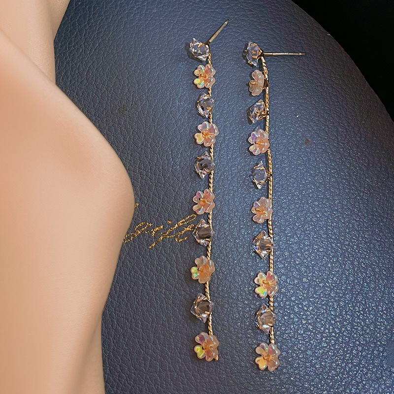 Fashion Flower Arylic Copper Earrings Tassel Zircon Copper Earrings