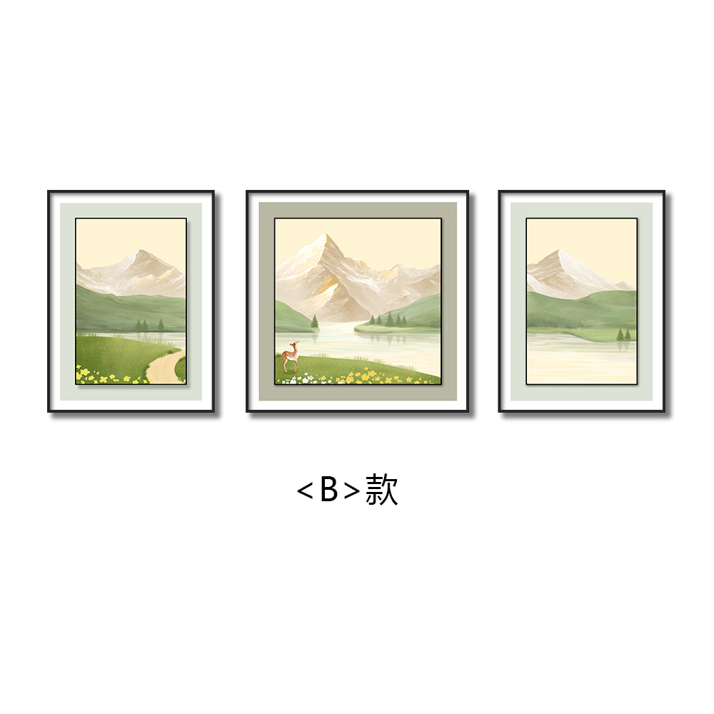 Sofá pared de fondo pintura triple tallada textura de cuero bronceado paisaje pintura decorativa sala de estar sofá pared de fondo