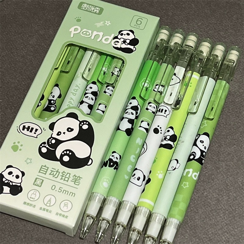 Cute panda lápiz automático de núcleo continuo de alto valor facial estudiante de 0.5mm en caja con lápiz de goma image 1