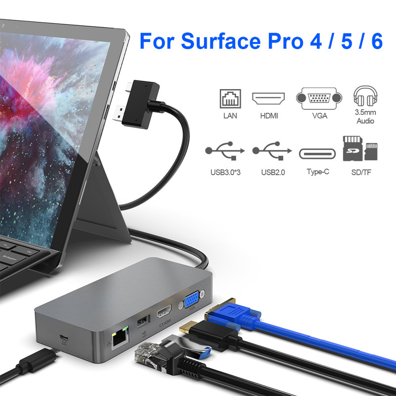 Cross-Border Hot Products Suitable for Surface Pro4/5/6 Docking Station Zinc Alloy Hub 11-in-1 Computer Docking Station