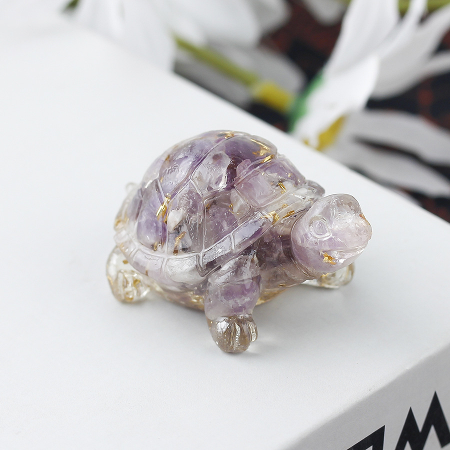 Cristal natural Animal Cristal blanco Cute Little Turtle Decoración creativa Adornos de escritorio Artesanías Decoración de coche