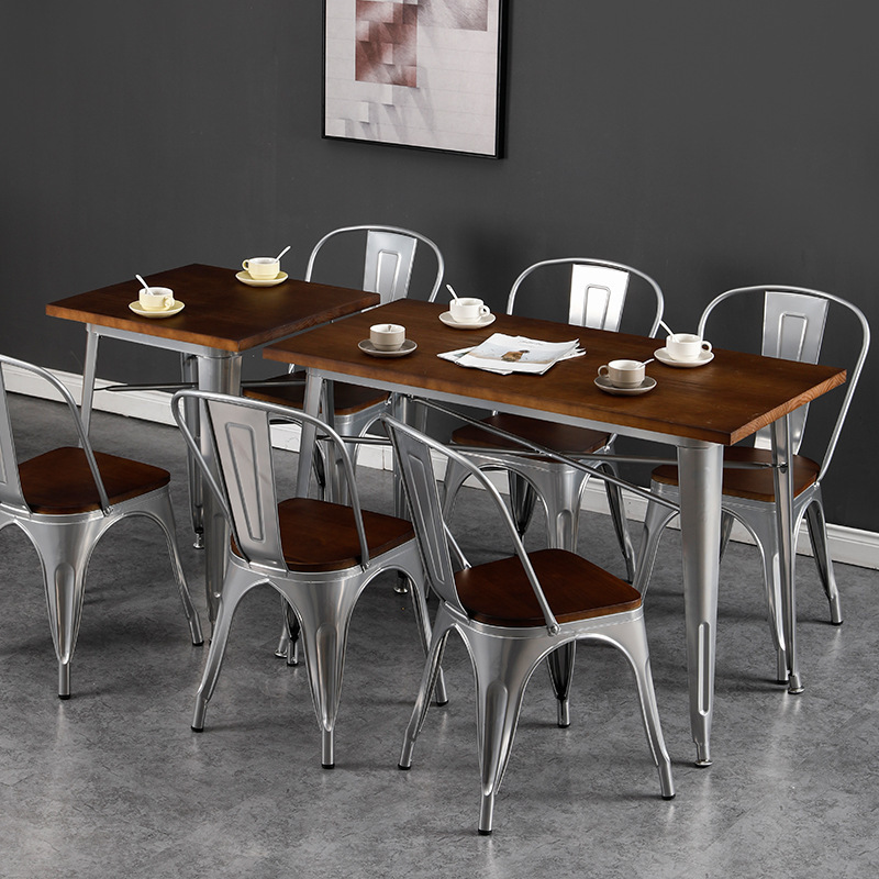 Industrial Style Solid Wood Dining Table Simple Cafe Bar Tables and Chairs Restaurant Retro American Iron Dining Table and Chairs Combination