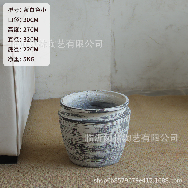 Nuevo tipo simple de maceta de cemento gran boca ancha sala de estar doméstica centro comercial suelo interior gran calibre maceta de plantación verde