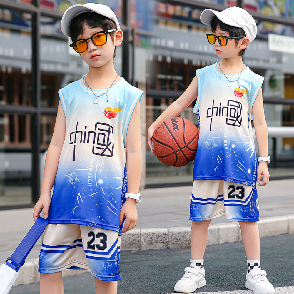 Spot Wholesale Basketball Uniforms Children's Quick-Drying Jersey Vest Printed Men's Sleeveless Suit Medium and Large Children's Basketball Training Uniforms