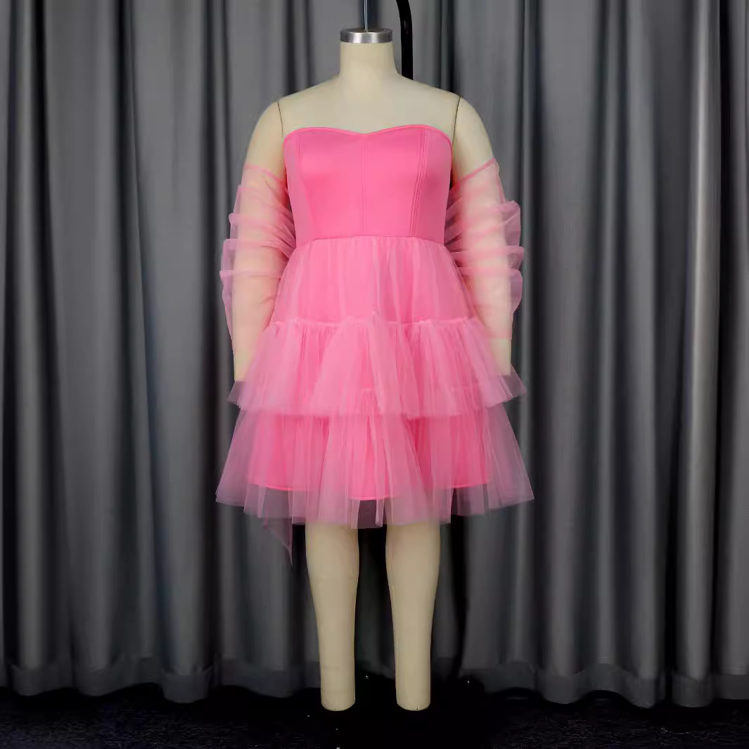 Damkläder avtagbar ärm tub toppklänning kändisstil fest rosett ljus klänning klänning_voghion.com