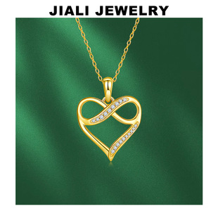 Cross-Border European and American S925 Sterling Silver Inlaid Moissanite Heart Design Necklace Japanese and Korean Gold-Plated Figure-Eight Personalized Heart-Shaped Pendant