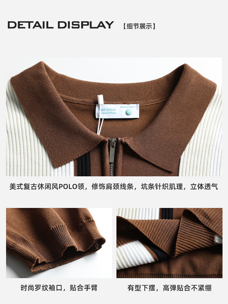 Camisas de polo de hielo de hielo de punto de camisa de polo de hombre de mangas cortas semiabertas cremallera vertical de negocios Paul de alto nivel de ropa de hombre