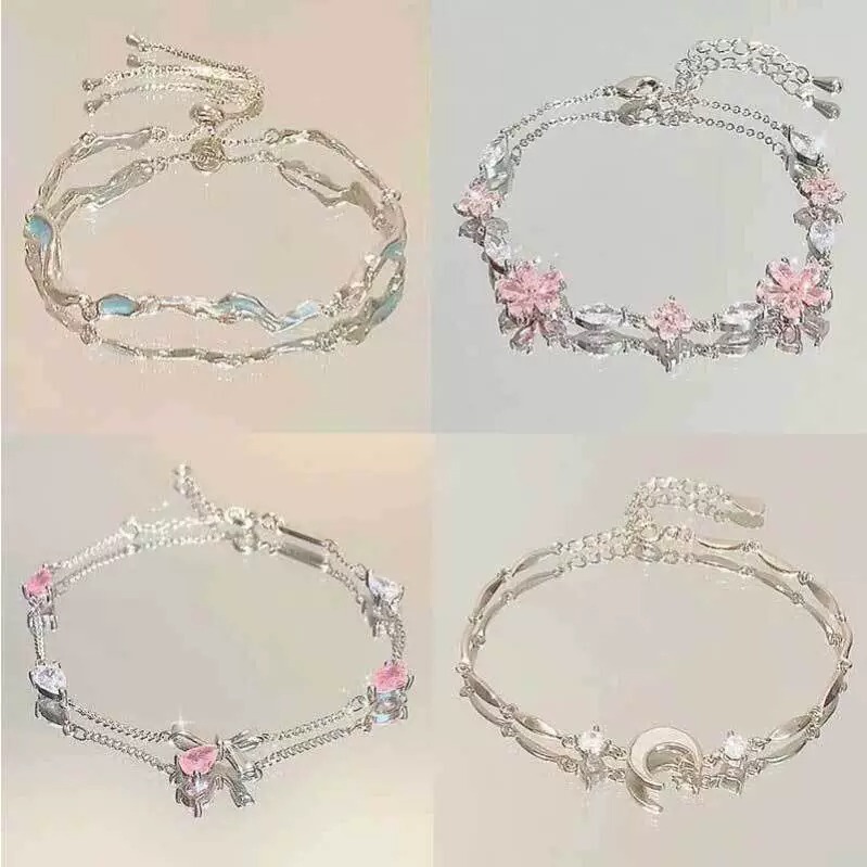 Sakura Bracelet Ins Niche Design Crystal Zircon Alloy Best Friend Bracelet Girls' Hand Jewelry Bracelet Ins Style