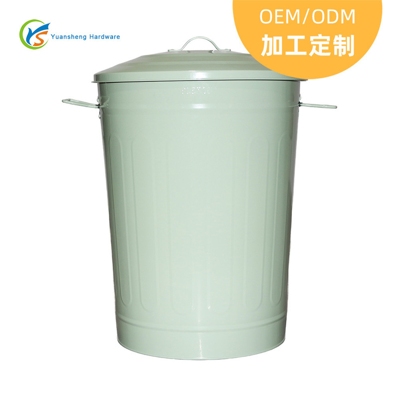 Metal Large-Capacity Trash Can with Lid, Galvanized Iron 13-Gallon Round Storage Bucket, Outdoor Household Iron Bucket