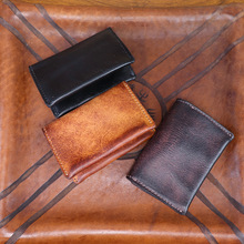 新款头层牛皮卡包女学生简约卡片包复古植鞣皮做旧擦色手工名片包