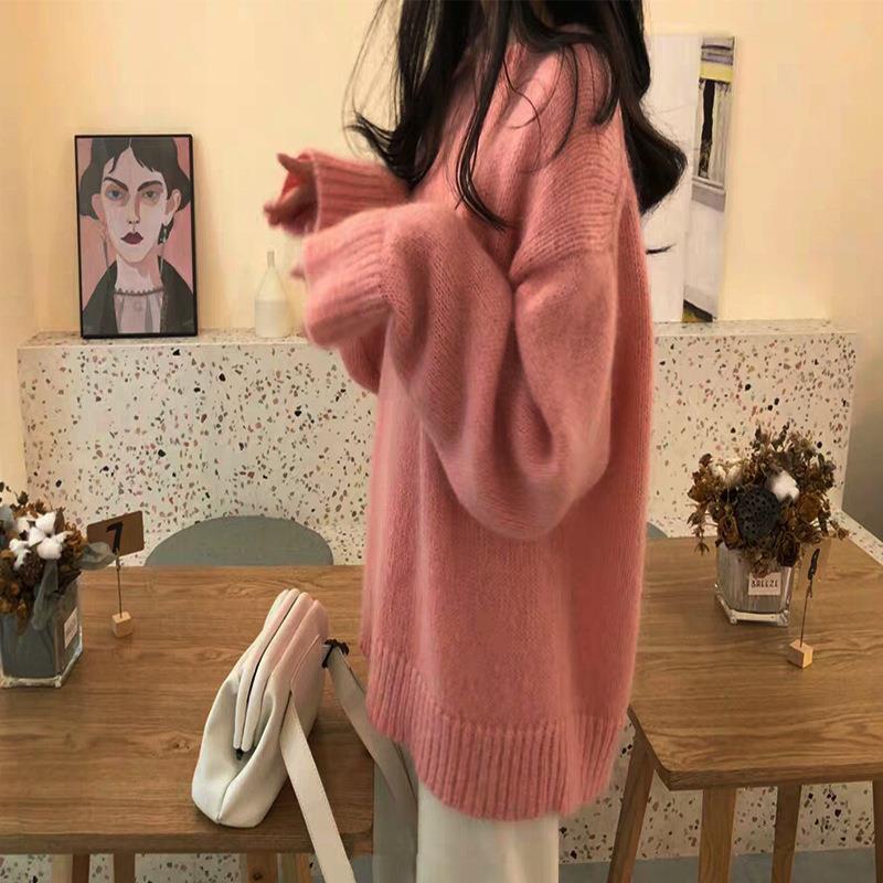 2024 einfarbiger Strickpullover für Damen im Herbst und Winter, neue Artikel, weiche, lockere Passform, sanfter Stil außen und untere Schicht_voghion.com