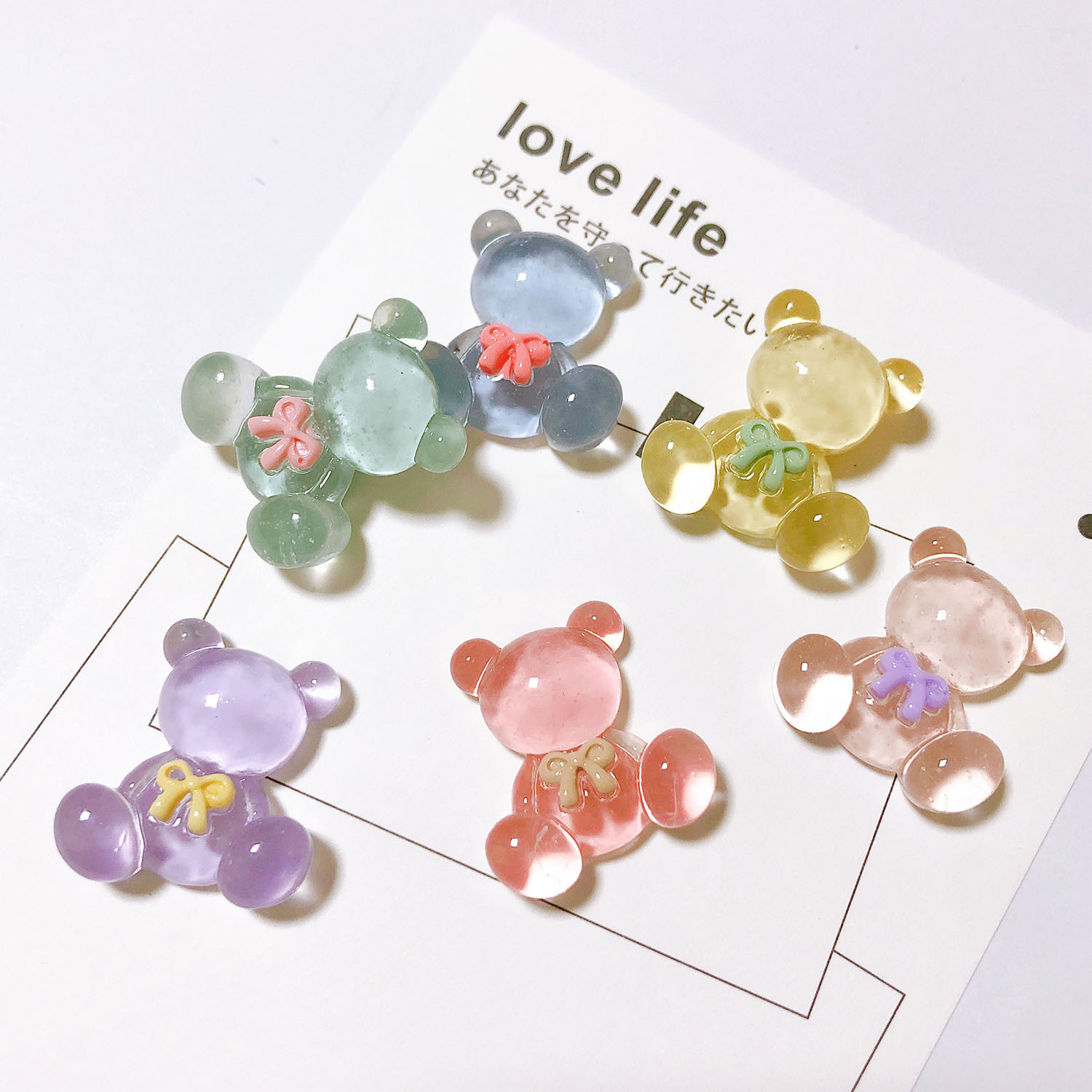 Hielo transparente resina oso accesorios venta al por mayor DIY teléfono móvil Shell crema pegamento horquilla taza de agua material decorativo oso transparente