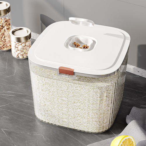 Light luxury 20kg 30kg transparent rice bucket push-type open lid rice storage tank insect-proof and moisture-proof flour bucket rice bucket wholesale