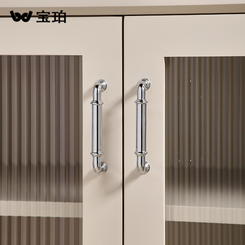 法式奶油風電鍍衣櫃門把手現代簡約高檔輕奢櫥櫃極簡銀色抽屜拉手