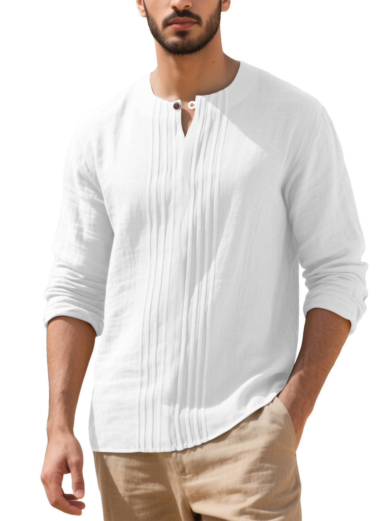 Herren Langarm Leinen T-shirt Set Für Herbst Und Winter_voghion.com