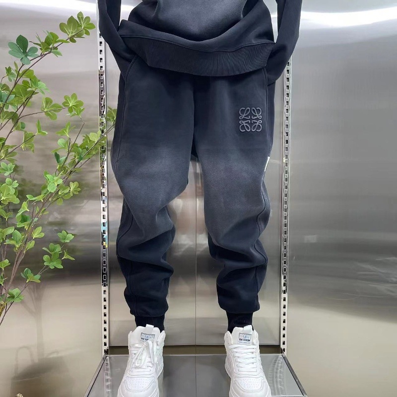 겨울 기모 두꺼운 운동복 세트 남성용 패셔너블 루즈 그라디언트 캐주얼 투피스 세트 넷 스웨트 팬츠