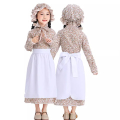 Children's fairy tale theme performance suit parent-child cosplay costume, Wolf Grandmother pastoral farm floral dress theater performance costume
