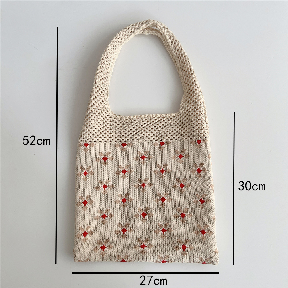 127g Weight Polyester Lining Material Open Closure Type Women's Medium Knit Flower Basic Classic Style Square Open Shoulder Bag