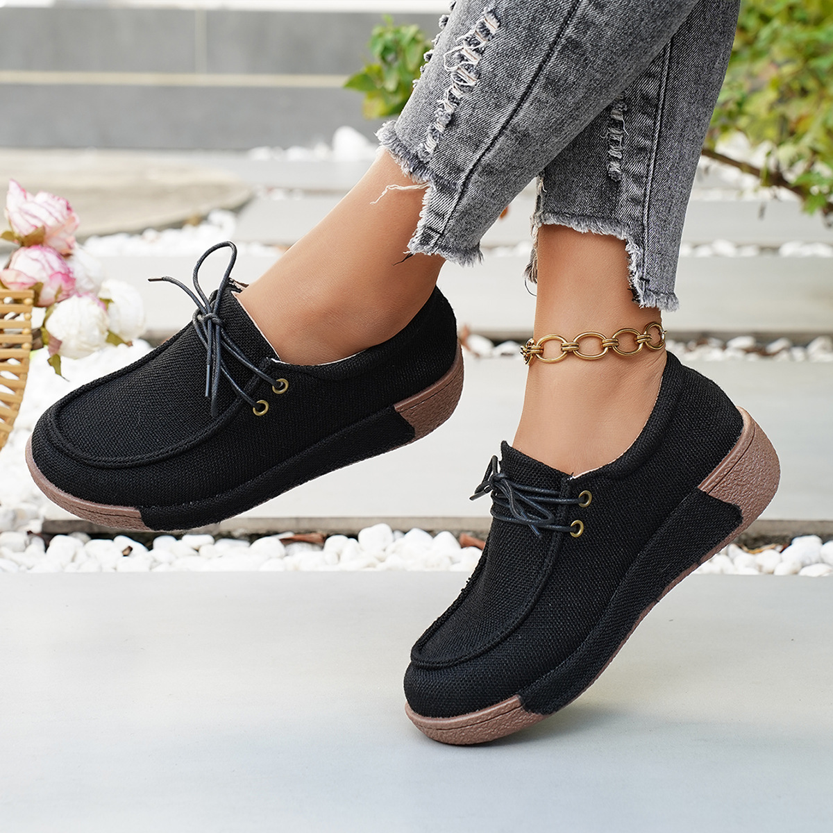 Damen-Canvas-Schnürschuhe in Übergrößen mit Plateau, lässig, bequem, sportlich, Herbst-Stil_voghion.com