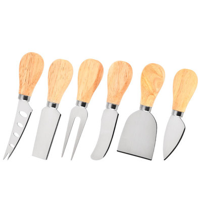 批发烘培芝士刀奶酪切刀橡木木柄厨房小工具不锈钢芝士刀叉铲套装|ru
