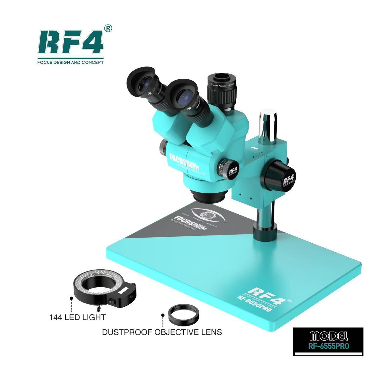 Microscopio de alta potencia RF4 mantenimiento de la placa base del teléfono móvil microscopio HD 7-50X Microscopio de zoom continuo de doble brazo