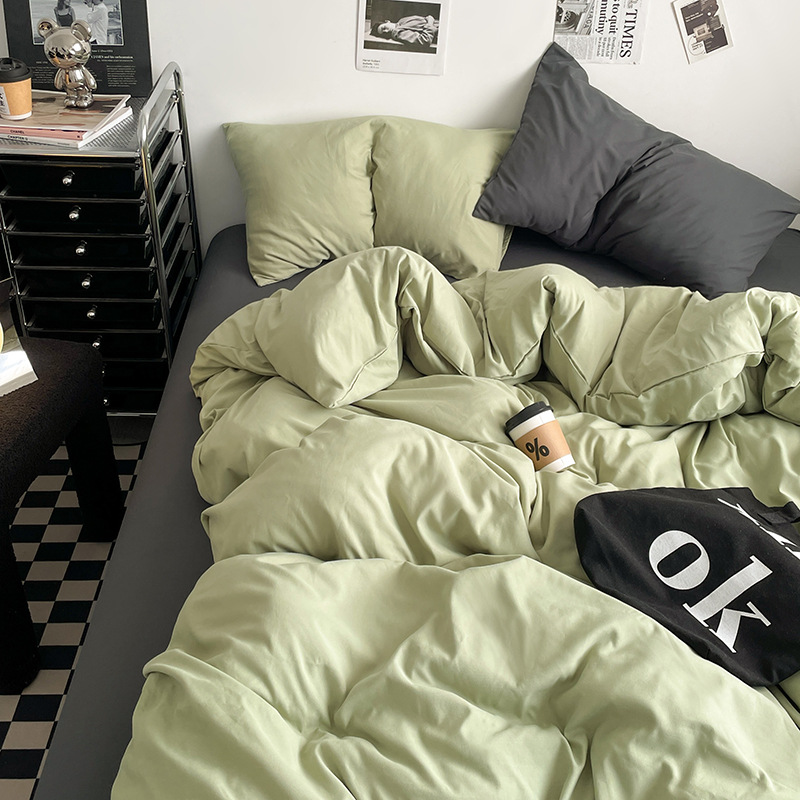 2024 nueva serie de cuatro piezas de mezcla y combinación de color sólido de algodón lavado de peso alto