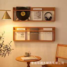 跨境实木壁挂置物架墙上CD黑胶唱片收纳架卧室客厅墙面书本展示架