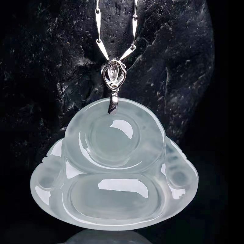 Mặt dây chuyền Phật Di Lặc ngọc tự nhiên A hàng kết hợp dây chuyền bạc S999 — Ngọc tự nhiên A hàng