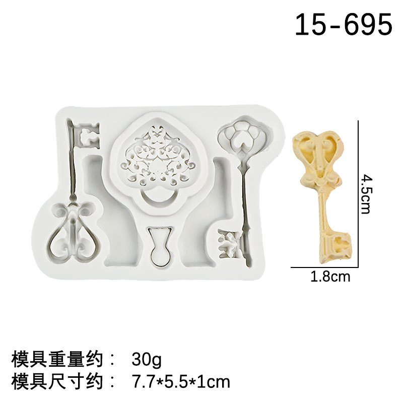 Retro en relieve clave silicona fondant DIY molde hecho a mano pastel de chocolate epoxi decoración Accesorios