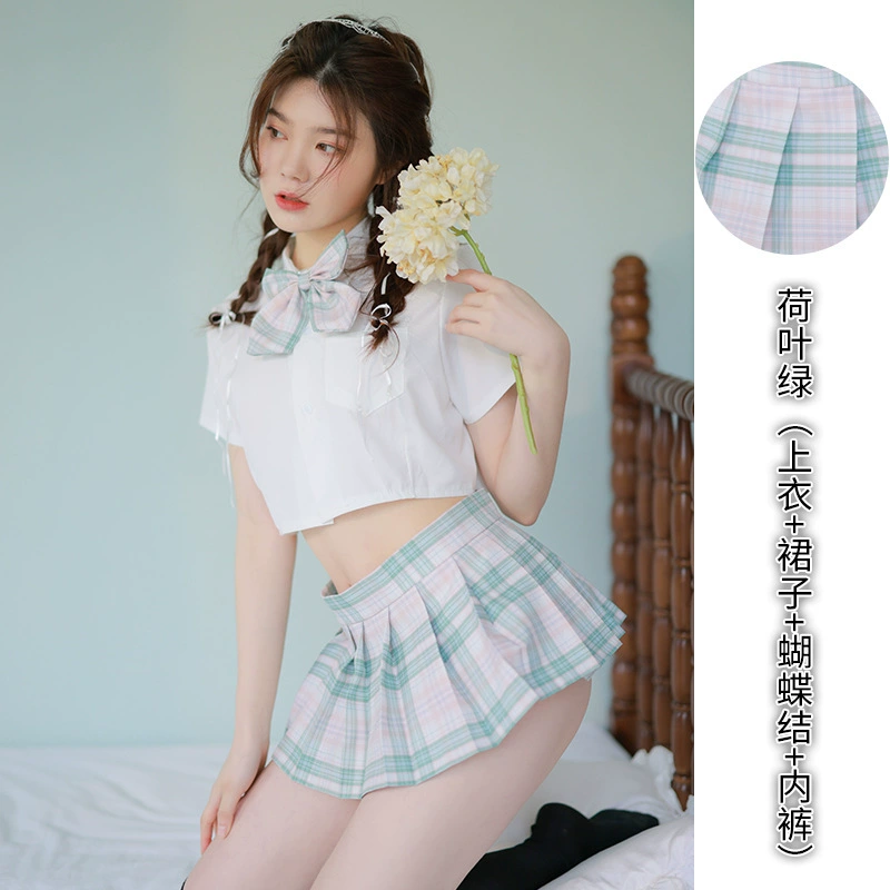 Sexy split transparent underwear, uniform for students, set