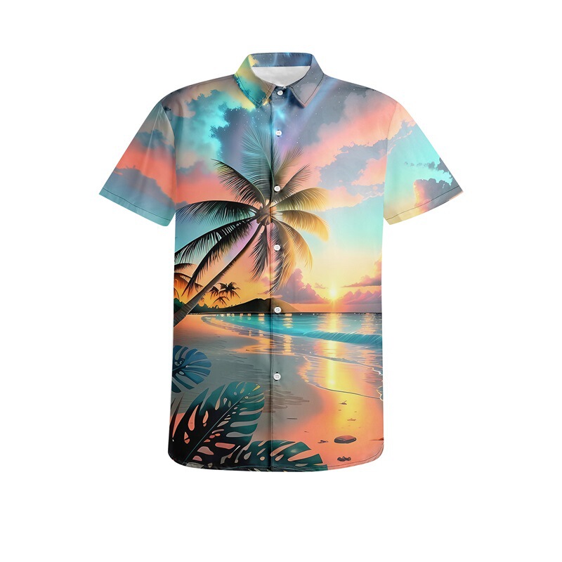 Men's Clover Shirt, Short-Sleeved Shirt, Fashionable Casual Color-Blocked Lapel Button Half-Sleeved Top, T-Shirt Shirt Outfit