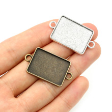 时光宝石 18x25mm 3.5g 长方形双吊合金吊坠底托 饰品DIY底托配件