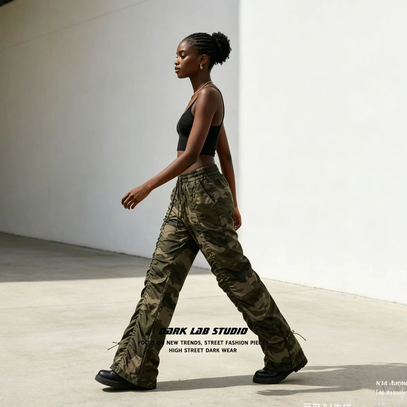 Cross-Border Workwear Hip-Hop Stacked Casual Pants for Men and Women, Slim Fit, Slightly Flared, Pleated, High Street Style, Trendy on Instagram