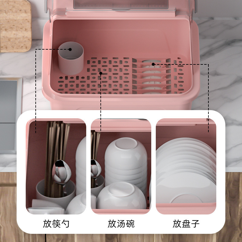 水切りボウルボックス付き食器収納ボックス、家庭用キッチンカウンタートップ食器棚、シンプルな賃貸住宅の食器収納ラック|undefined