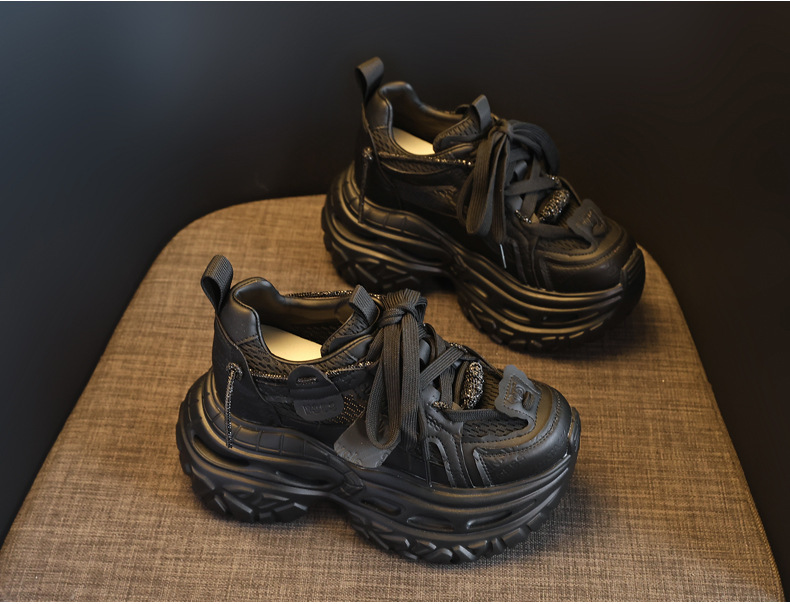 Giày sneaker nữ đế dày tăng chiều cao, lưới thoáng khí, phong cách thể thao — Tro thô chi tiết 4