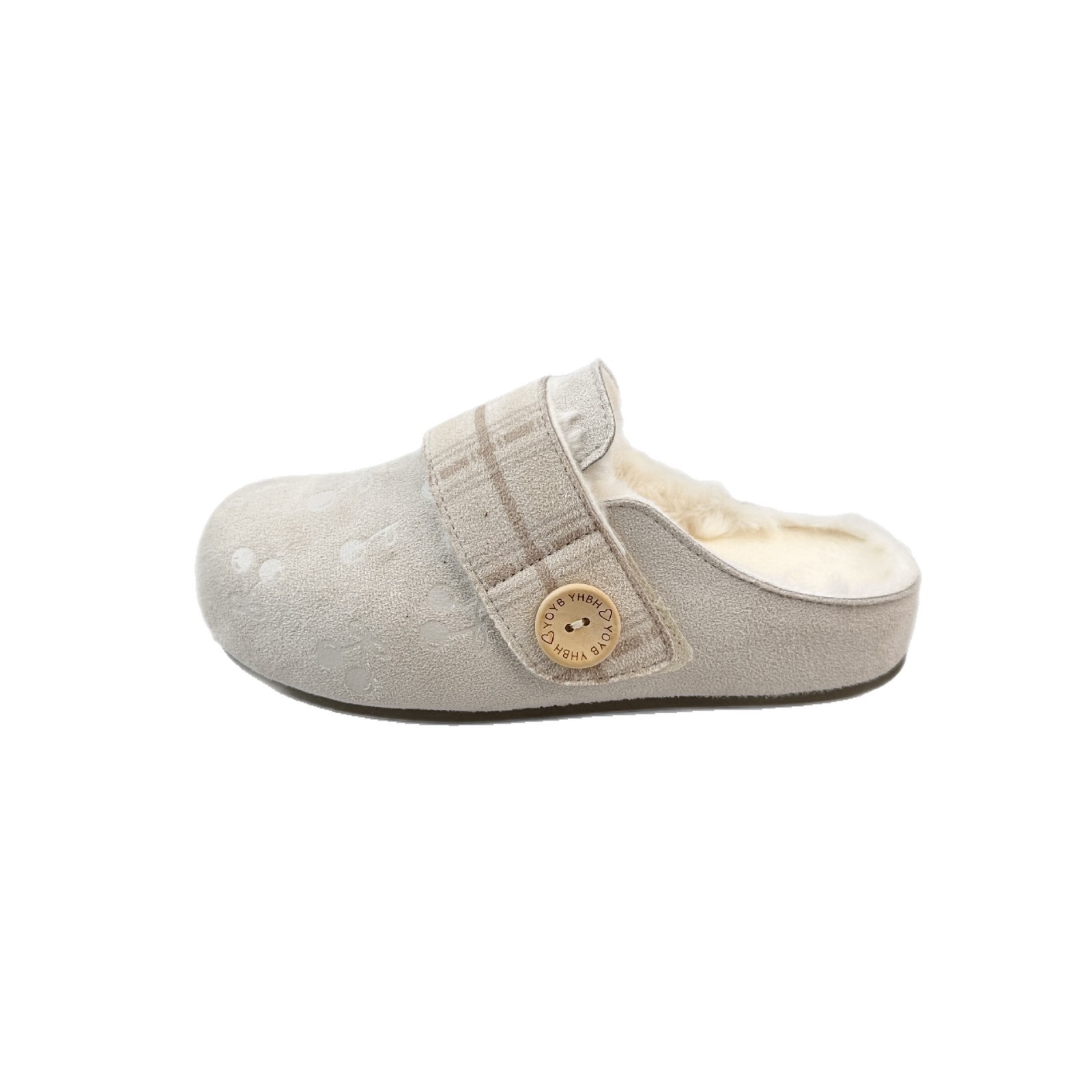 Yuanbo impresión de cereza cabeza media zapatillas de invierno para mujeres 2025 nuevos zapatos Birken perezosos con un pedazo de veludo