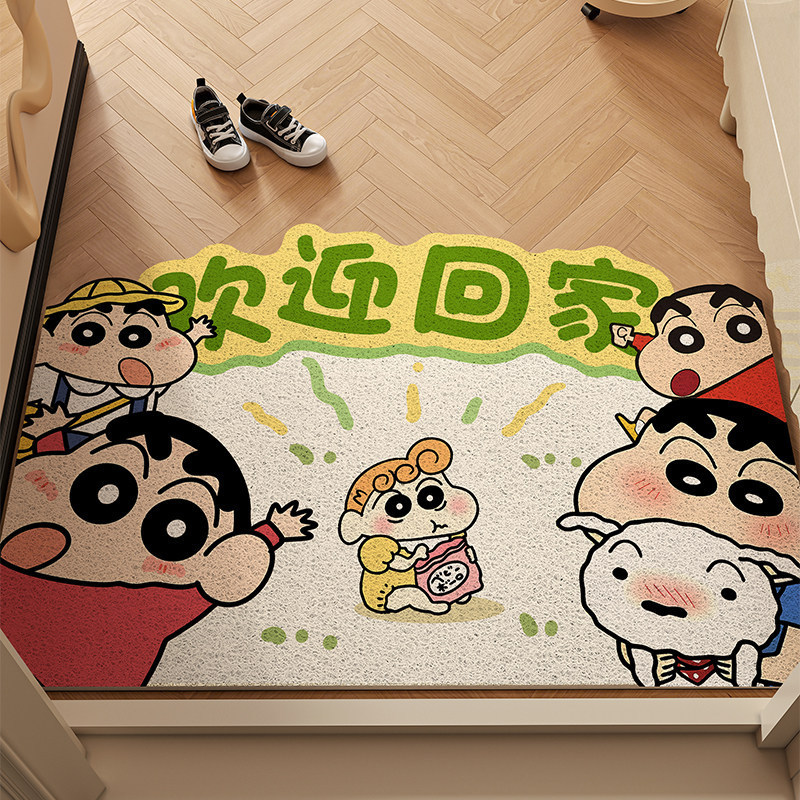 Cartoon Crayon Shin-Chan Silk Loop Doormat for Entryway, Wear-Resistant Non-Slip Mat for Home Use, Dust-Removing and Dirt-Scraping Entrance Door Mat