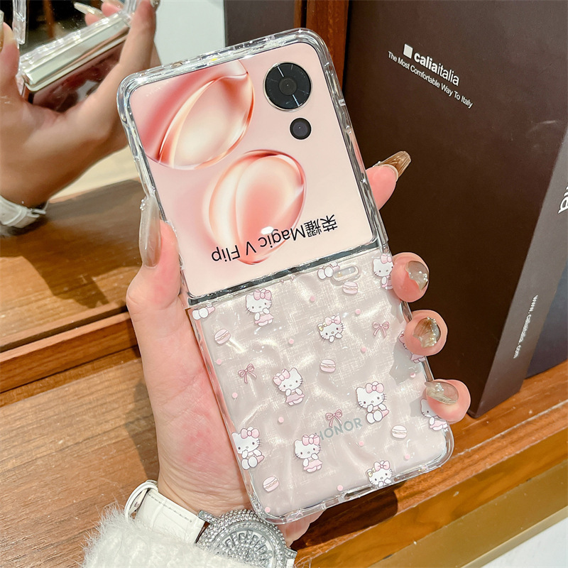 Honor Magic V フリップ携帯電話ケース MagicVFlip 折りたたみスクリーン kt 猫ブレスレット女性の保護カバーに適しています|undefined