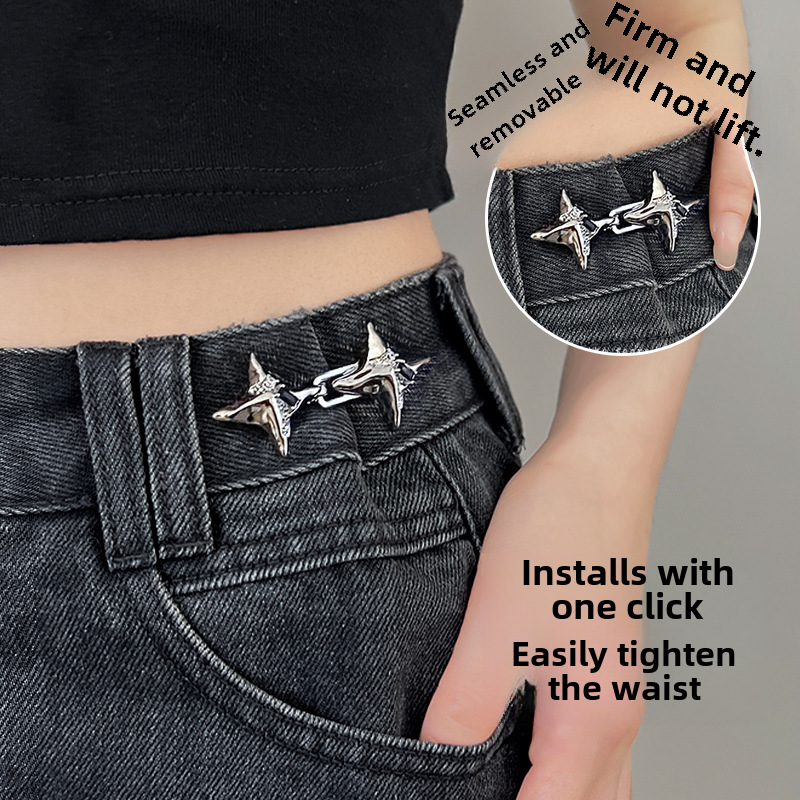 Fire-hjørnet stjernebælte krympespænde jeans talje stram artefakt stansefri knapbukser justerbar spænde_voghion.com