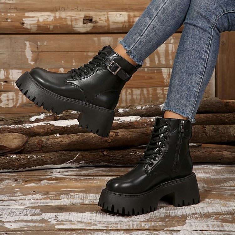 Dicke Sohlen für Damen 2024 neue große Größe vielseitiges Temperament bequeme Gürtelschnalle modische Martin-Stiefel_voghion.com