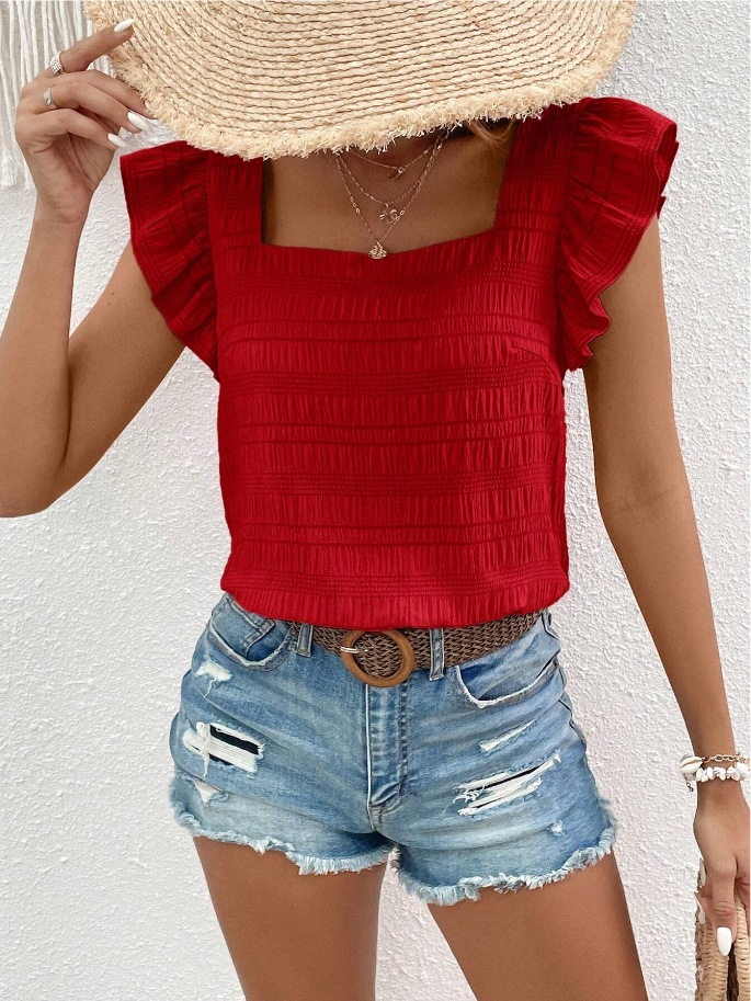 Women's T-shirt Short Sleeve Blouses Ruffles Simple Style Solid Color display picture 3