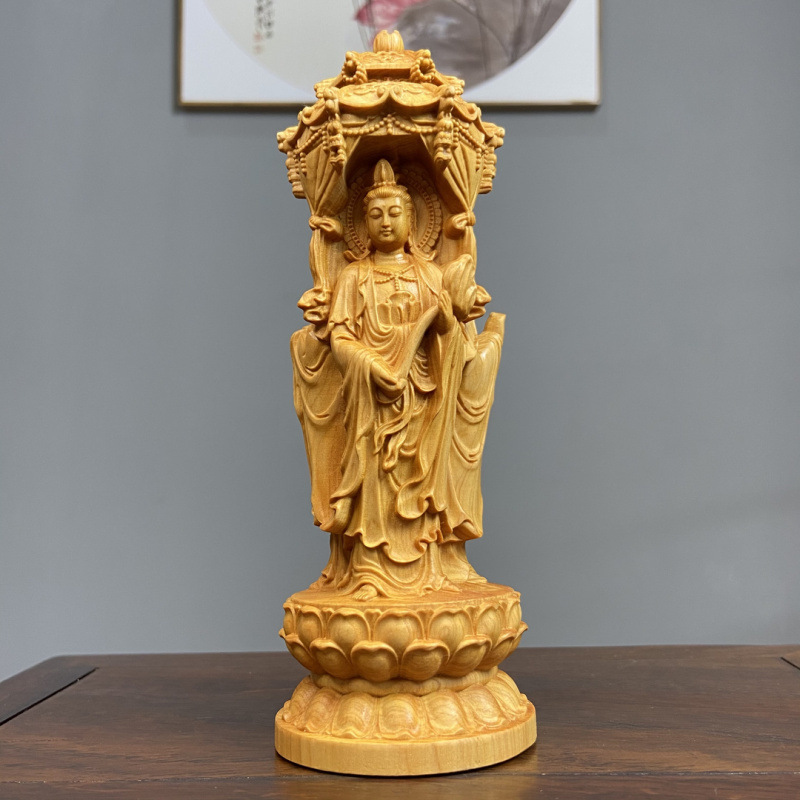 崖柏木彫り西洋三聖高18cm観音工芸品置物創意根彫刻家庭装飾品客間置物|undefined