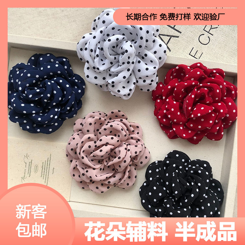 Accessories Semi-Finished Flowers Early Autumn Atmosphere Polka Dot French Rose Headdress Accessories Head Flower Fabric Polka Dot