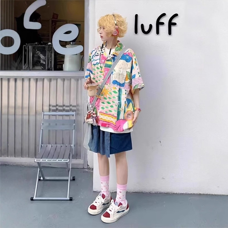 Hawaiian Short-Sleeved Floral Shirt for Women Summer 2025 New Loose Shirt Jacket Retro Casual Couple Tops Trendy Hawaiian Short-Sleeved Floral Shirt for Women Summer 2025 New Loose Shirt Jacket Retro Casual Couple Tops Trendy